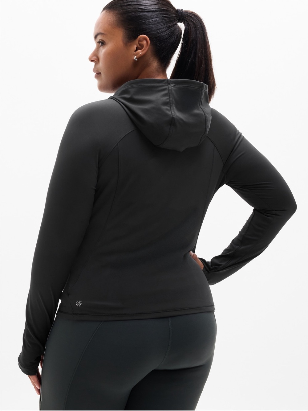 Athleta Black Hooded Long-Sleeve Performance Top